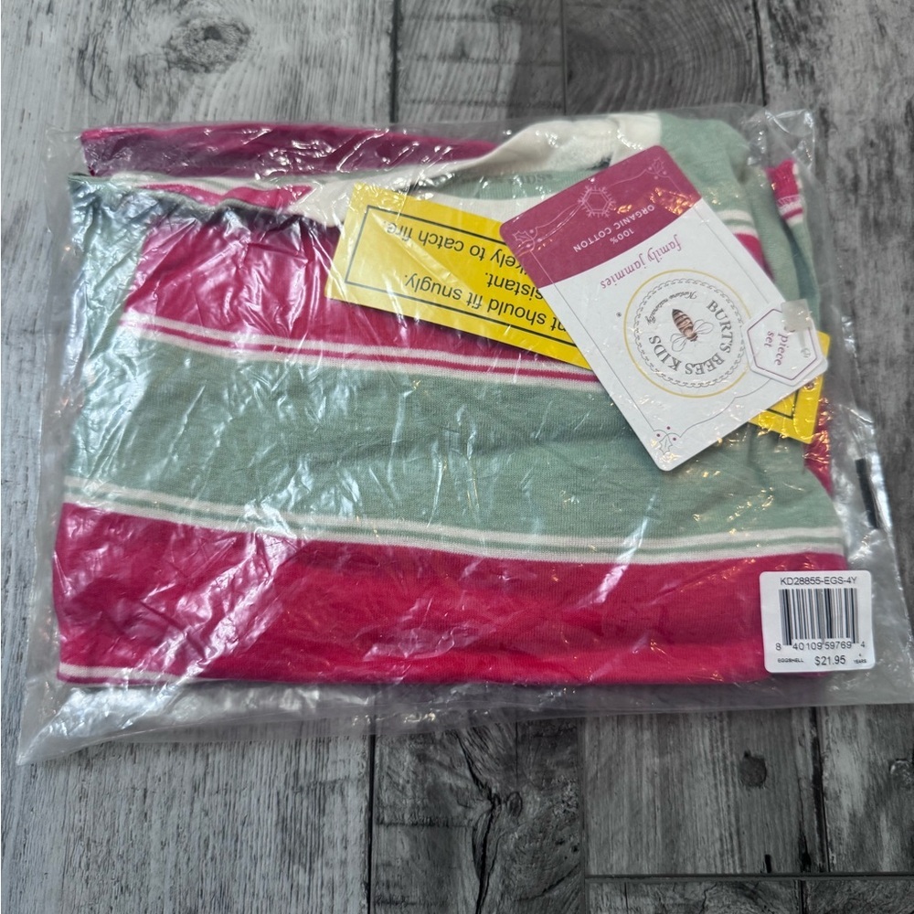 Burt’s Bees Unisex Striped Christmas Pajamas Holiday Red Green 2 Piece 4 NEW NWT - Picture 4 of 7